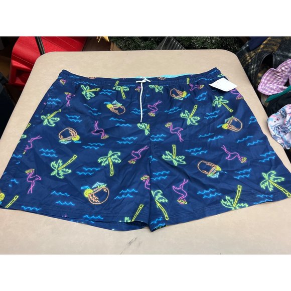 Men's Big & Tall 7" Waterloo Flamingo Swim Shorts Goodfellow & Co Blue 3XL - Picture 5 of 10